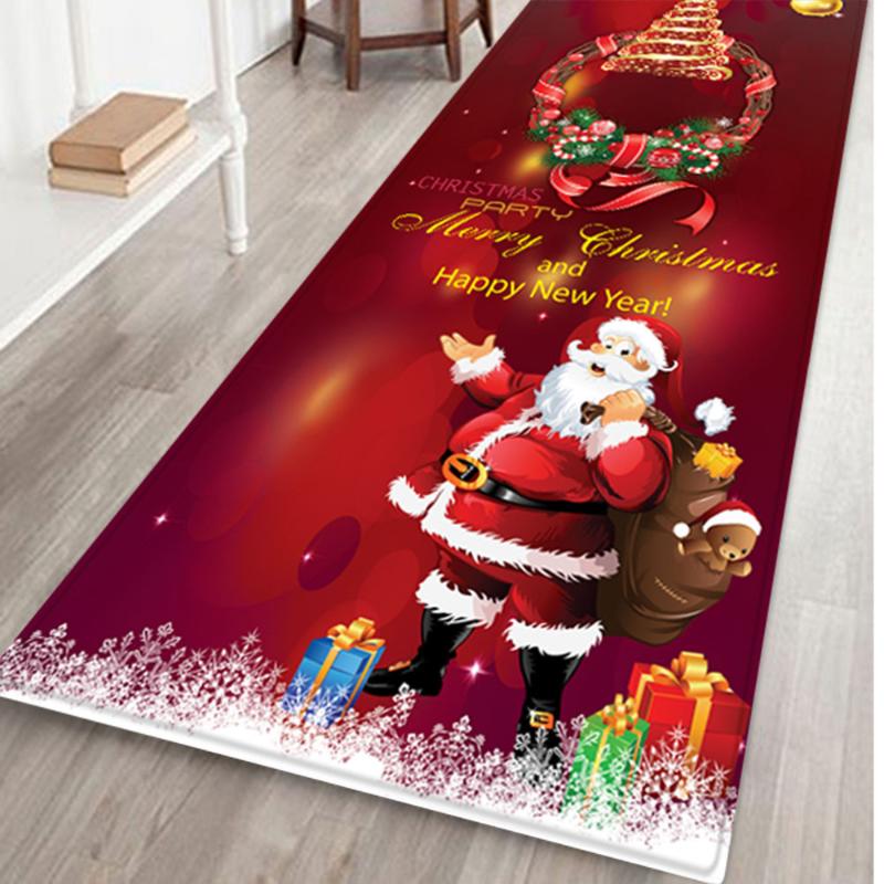 Merry Christmas Decoration Doormat Santa Claus Printing Flannel Floor Mat Non-slip Mats Christmas Home Decoration Door Mat