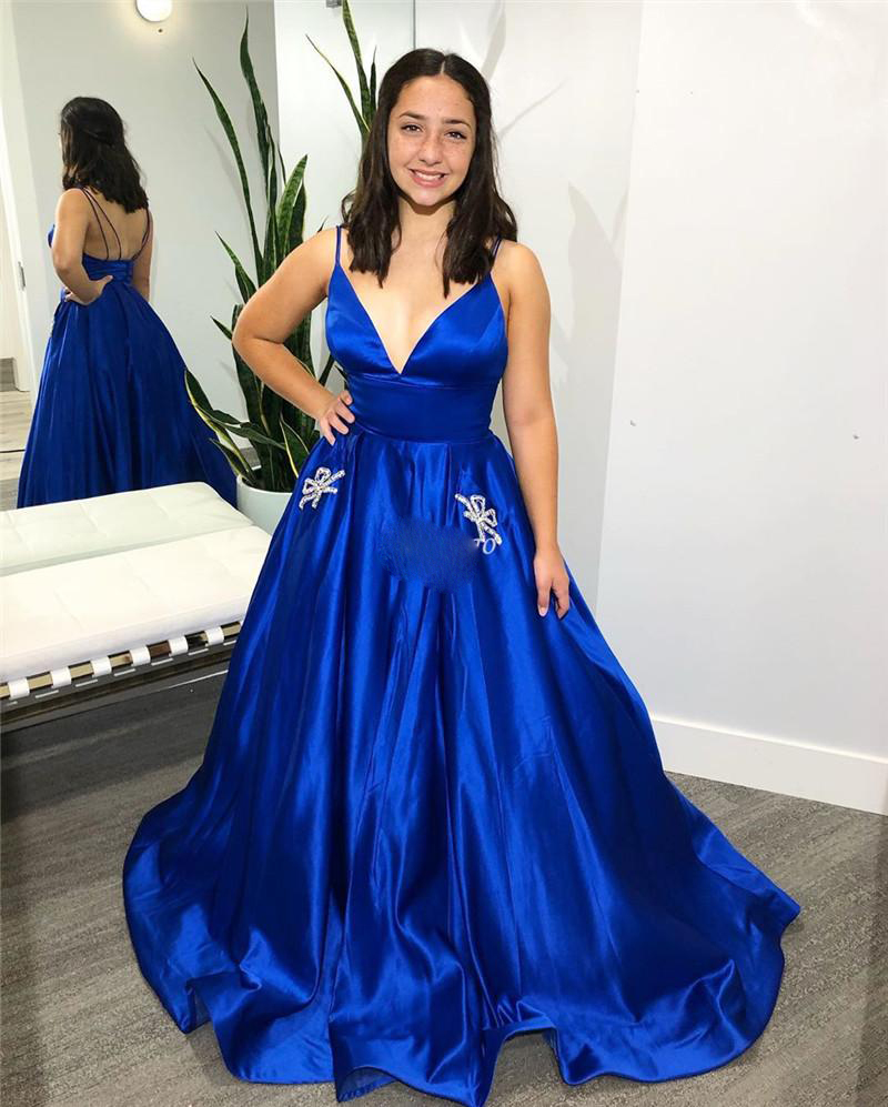 Royal Blue Prom Dresses Spaghetti Strapless A-Line With Pockets Graduation Evening Party Gowns Customized Plus Size Robe De Soriee