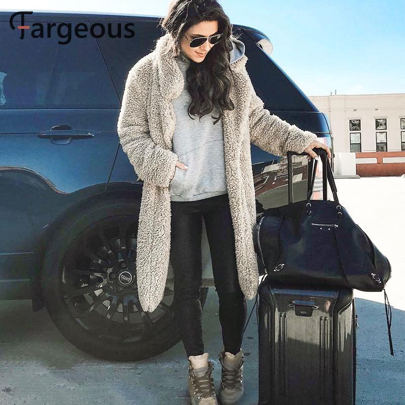 Fargeous Long Faux Fur Winter Jacket Coat Thick Fluffy Women 5 Colors Coats Streetweat Chic Solid Fur Coat Jacket