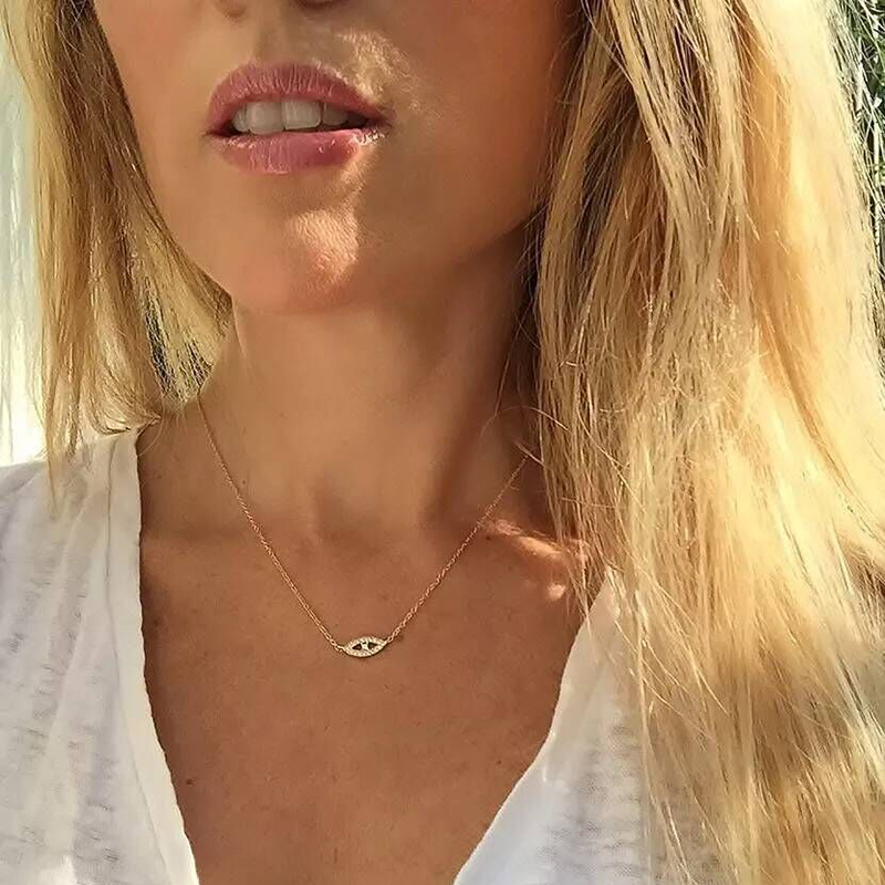 Genuine 925 sterling silver lady charm necklaces paved full shiny cz with lucky tiny evil eye pendant for cute girl fine Jewelry LJ200828