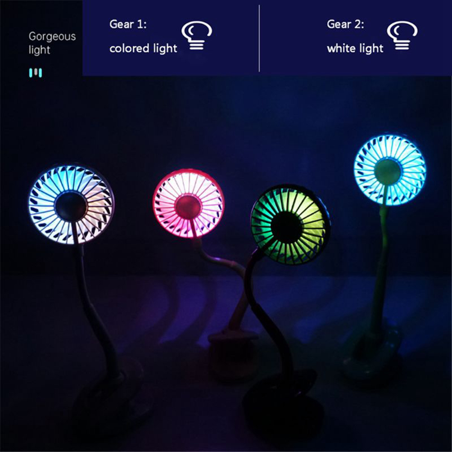 Mini Clip Fan Portable Cool Rechargeable Hand Fan Led Light Desktop Colorful Night Light Fans Party Favor Ventilador Ventilador Electrico