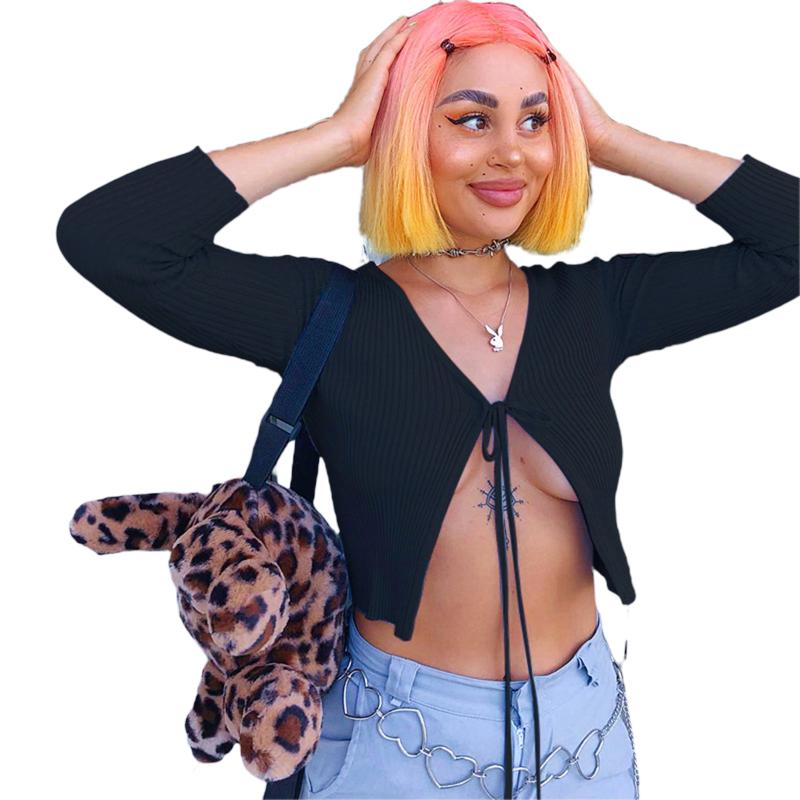 Lady Sexy Knitted Tops Summer V-neck Lace up Female Tee Shirts Solid Color Long-sleeved Tops, Blue
Lady Sexy Knitted Tops Summer V-neck Lace up Female Tee Shirts Solid Color Long-sleeved Tops, Blue