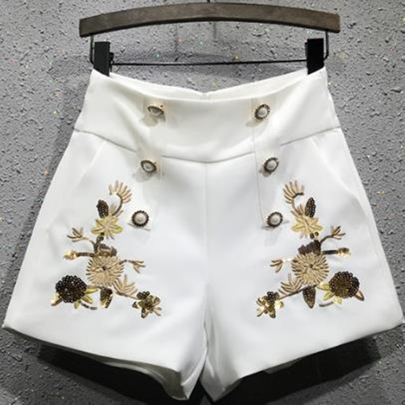women short double-breasted heavy embroidery shorts high waist casual A-line shorts, Black
women short double-breasted heavy embroidery shorts high waist casual A-line shorts, Black