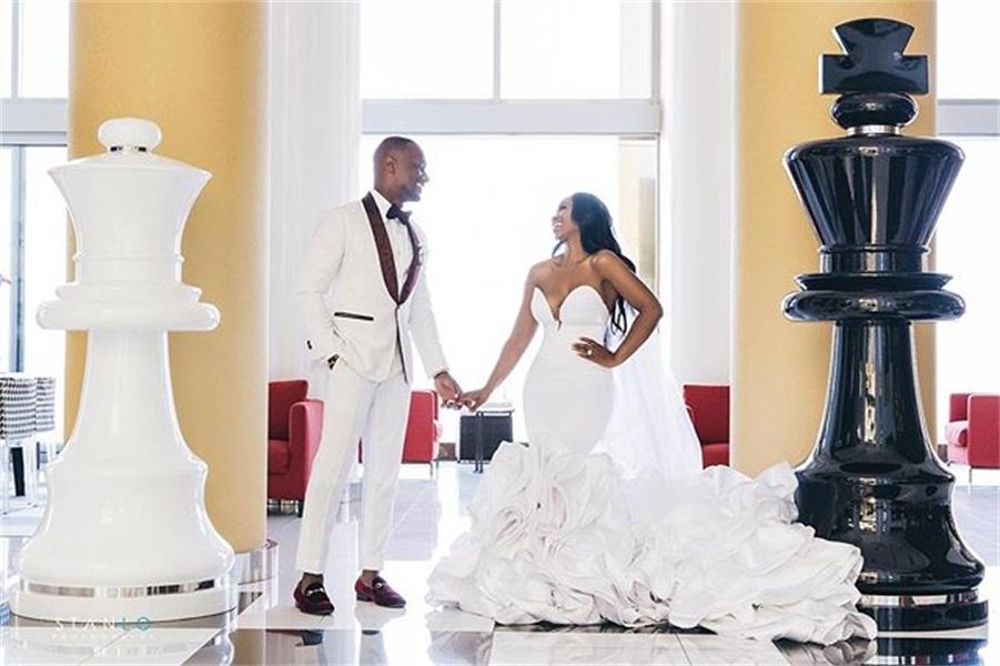 Sweetheart Mermaid Wedding Dresses 2021 Cascading Ruffles Cathedral Train African Nigerian Fishtail Wedding Gown Robe De Mariee