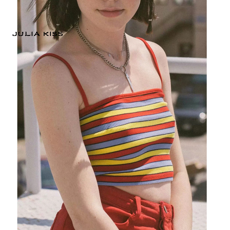 Women Rib Knit Crop Camis Tops, Red