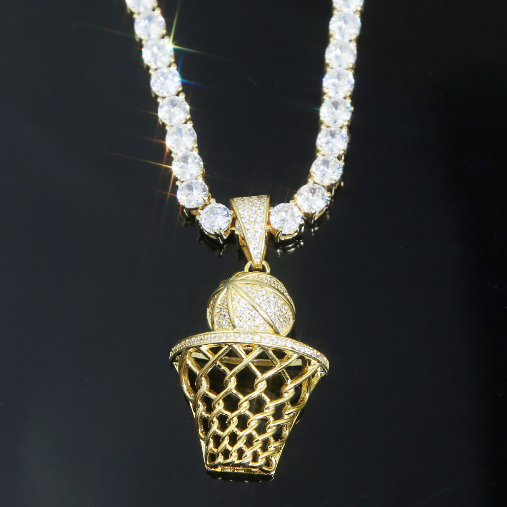 High quality hip hop Rock punk basketball men boy design micro pave iced out bling cz basketball basketry men necklace Silver Tennis Chains
