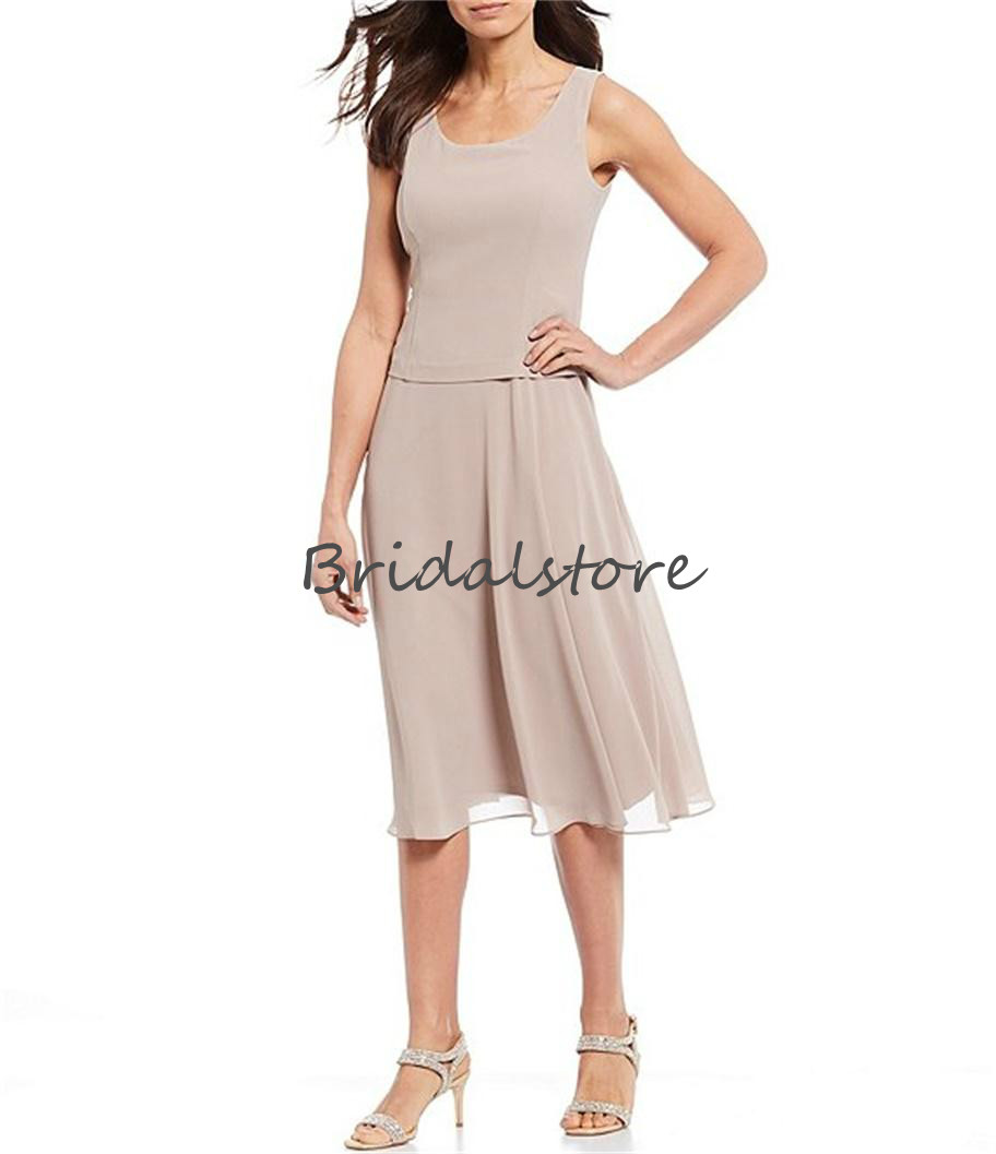 Elegant Knee Length Mother Of The Bride Dresses With Lace Jackets Best Summer Beach Wedding Guest Skirt 2020 Cheap Mom Formal Evening Gowns