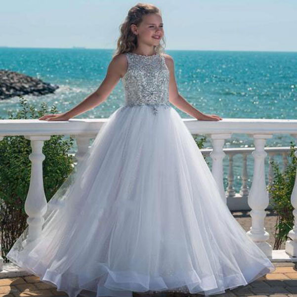 Rhie wer Dresses For Wedding Sleeveless Beading A e Kids Formal Wear knee Length Multilayer Girls Pageant Dress