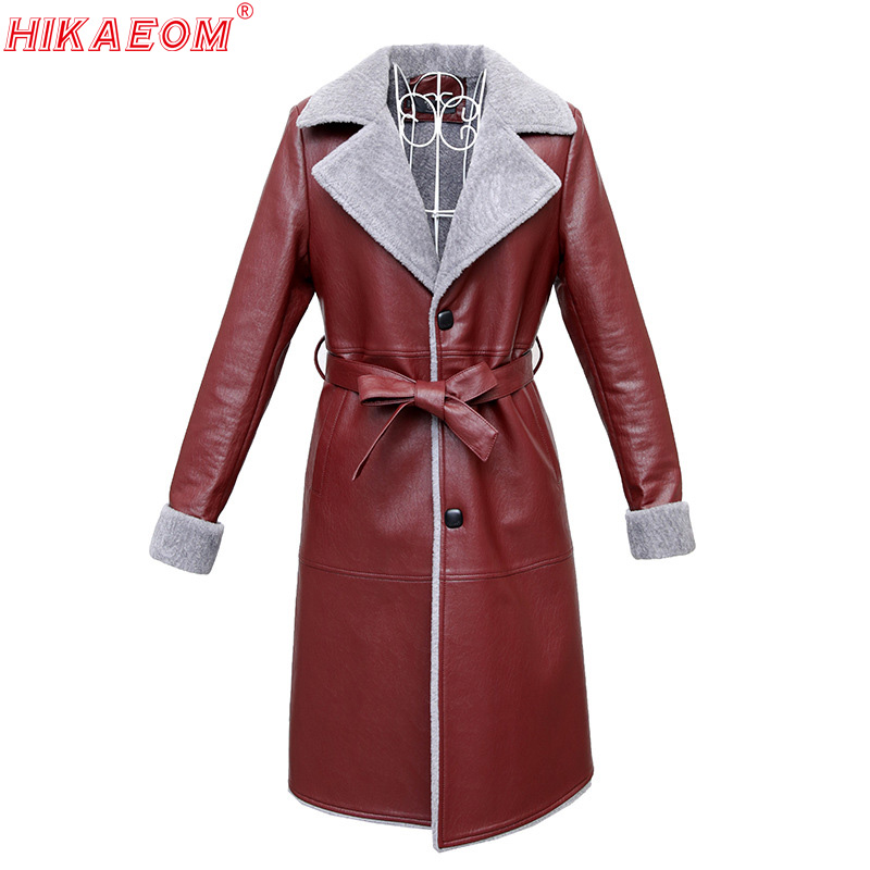 Leather Women's Long Coats 2020 Autumn Winter New Velvet Thick Pu Leather Windbreaker Long Sleeve Turn-down Collar Fur Coats, Red
Leather Women's Long Coats 2020 Autumn Winter New Velvet Thick Pu Leather Windbreaker Long Sleeve Turn-down Collar Fur Coats, Red