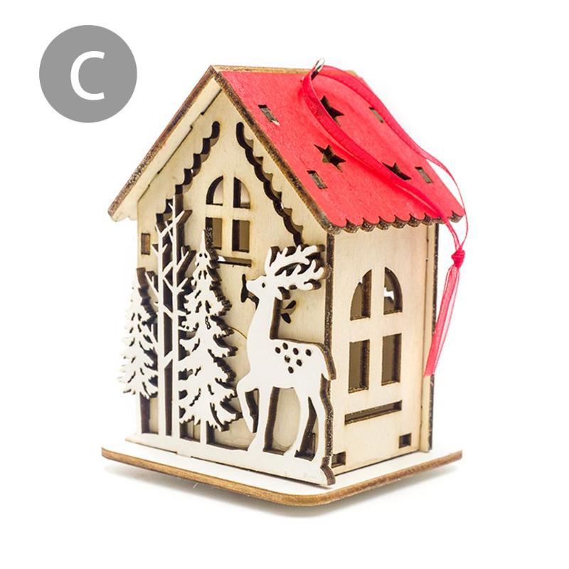 Cute Christmas House Hanging Pendant Lighting 3D Mini Christmas Snow House Wooden Pendant Home Tree Decorations
