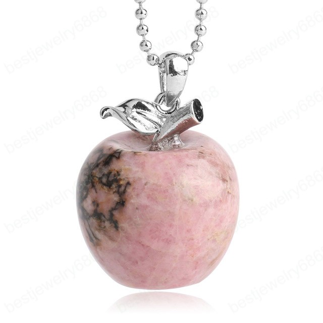 Hot Sale Suspension Apple Natural Stone Pendant Crystal Pendants Quartz Bead Necklaces Fashion Jewelry for Female Women Gift