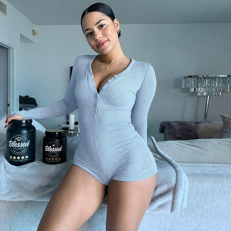 Women Sexy Long Sleeve V-neck Jumpsuit Fashion Solid Color Buttons Casual Sport Jumpsuit Yoga Running Exercise Sportswear, Blue
Women Sexy Long Sleeve V-neck Jumpsuit Fashion Solid Color Buttons Casual Sport Jumpsuit Yoga Running Exercise Sportswear, Blue