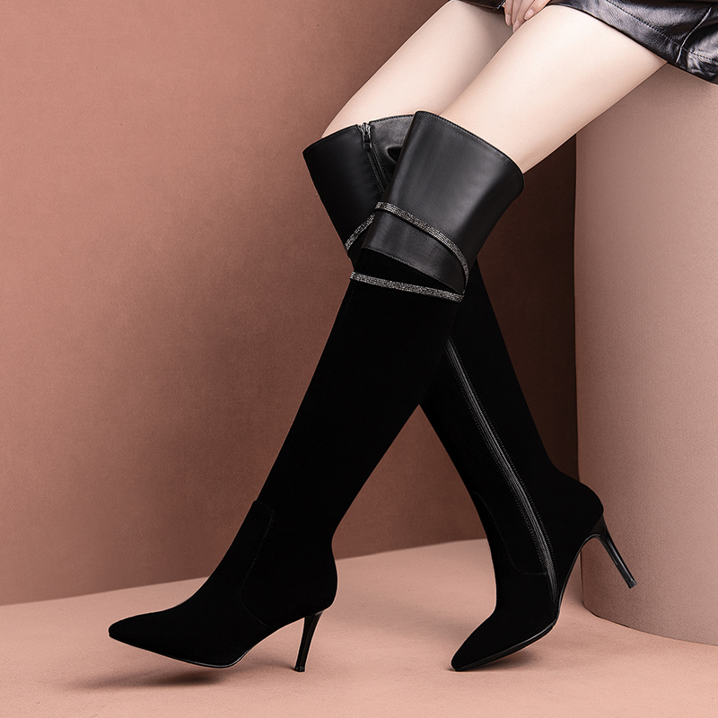Cow Suede Leather Boots Long Boots Women Sexy High Heel Woman Winter New Thigh High Female Shoes, Black
Cow Suede Leather Boots Long Boots Women Sexy High Heel Woman Winter New Thigh High Female Shoes, Black