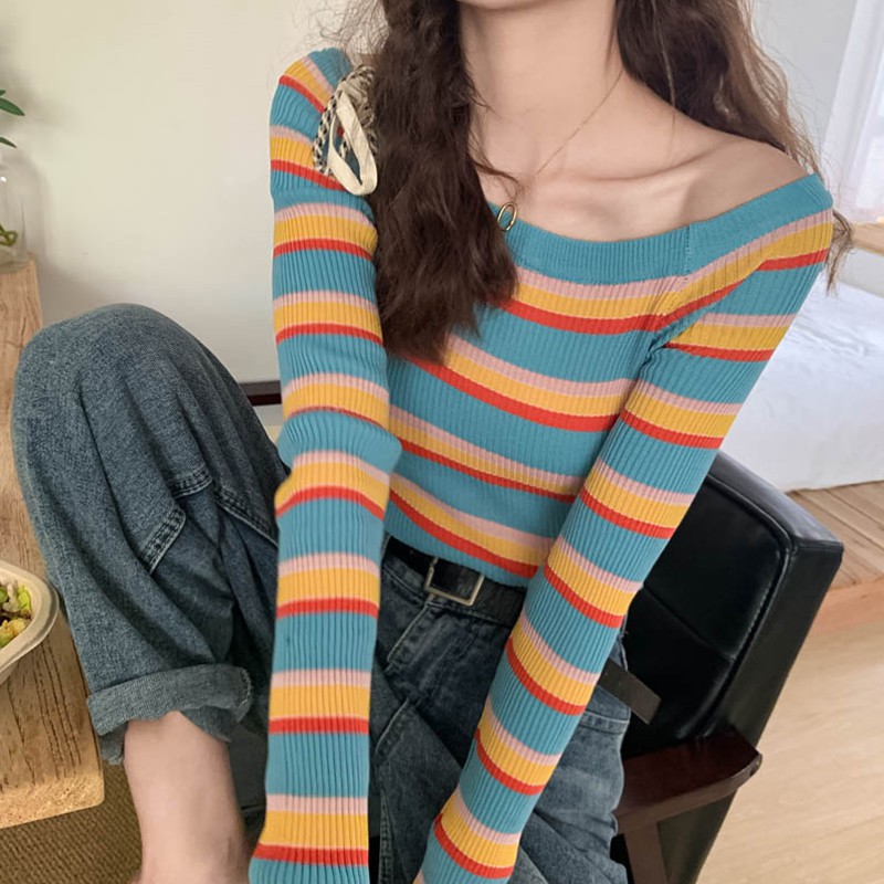 Blackday Hot Fashion Women Autumn Winter Stripes Print Slim Long Sleeved One Word Collar Slim Bottom Knit Sweater Newest New, As picture
Blackday Hot Fashion Women Autumn Winter Stripes Print Slim Long Sleeved One Word Collar Slim Bottom Knit Sweater Newest New, As picture