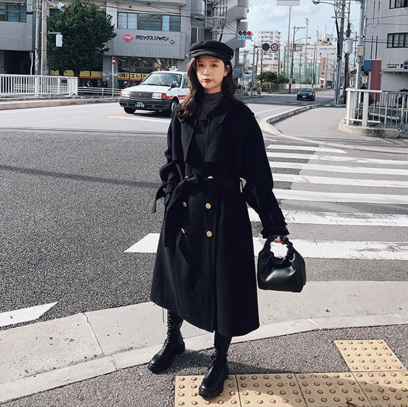 Women' Wool & Blends Classic Black Overcoat Cloak Heavy Woolen Coats Woman Loose Lapel Sashes Outerwear Winter Vintage Lady Long Trench
Women' Wool & Blends Classic Black Overcoat Cloak Heavy Woolen Coats Woman Loose Lapel Sashes Outerwear Winter Vintage Lady Long Trench
