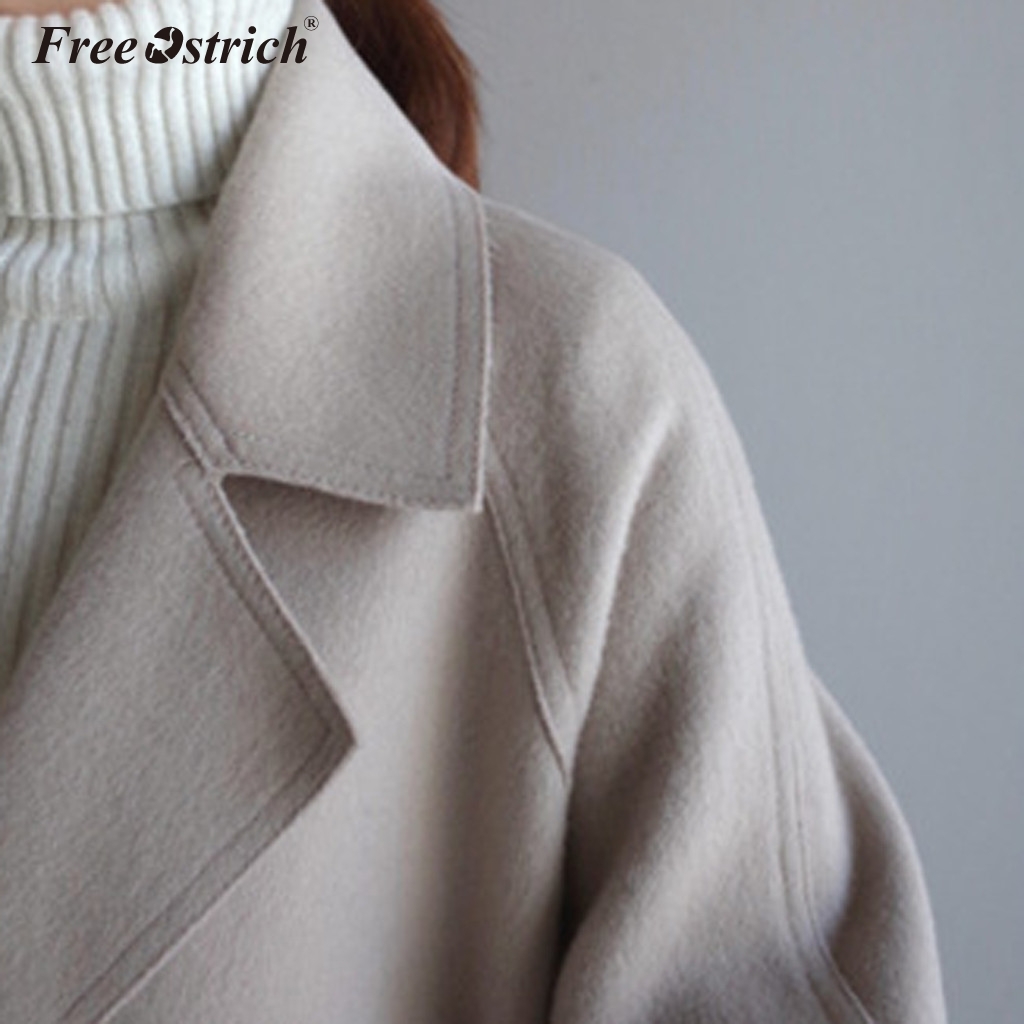Free Ostrich Wool Blend Coat Women Long Jacket Long Sleeve Outwear Korean Casual Autumn Winter Button Overcoat Woolen Coat N30 T200828
