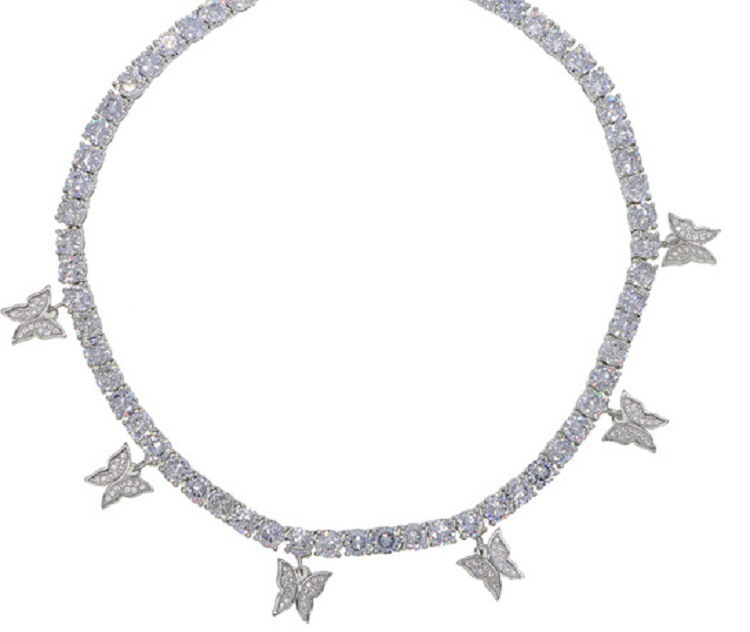 Iced Out Butterfly Chokers Diamond Tennis chains Necklace Tassels Fashion Jewelry Women Hip Hop Necklaces