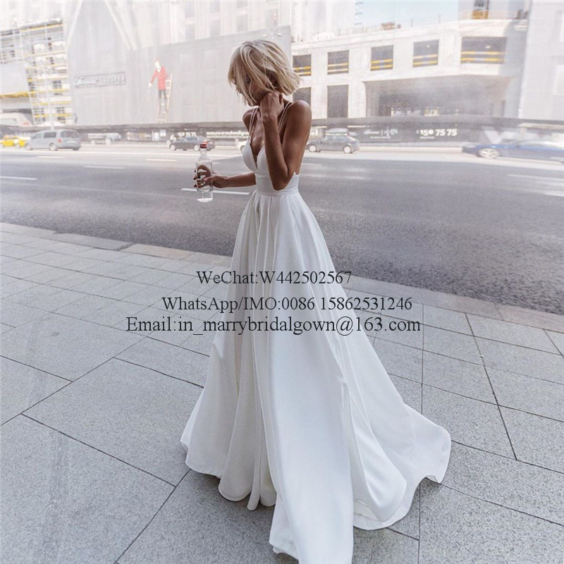 New Plus Size Cheap Beach Wedding Dresses 2021 Vestido De Novia Modest Long Satin Greek Style Boho White Bridal Gowns