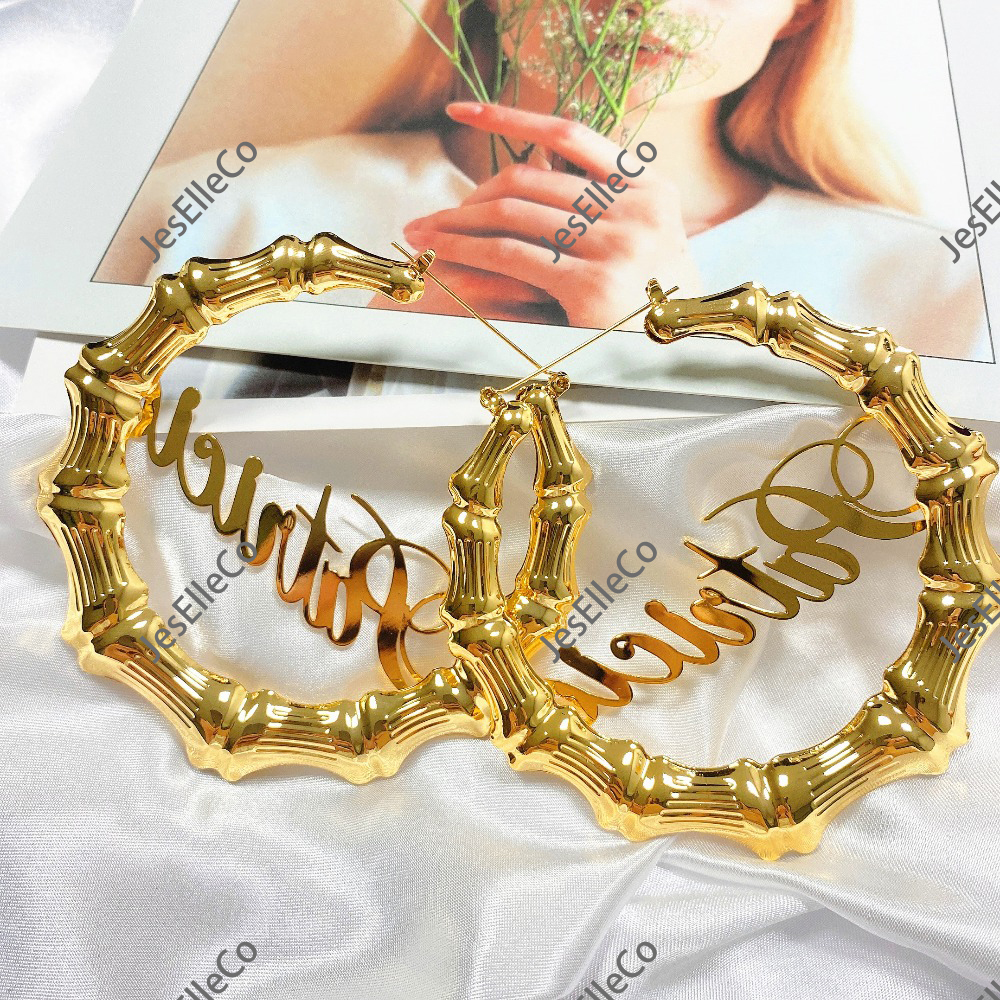 50 70 90 100mm Hoop Name bamboo Style Custom earrings Statement 200923