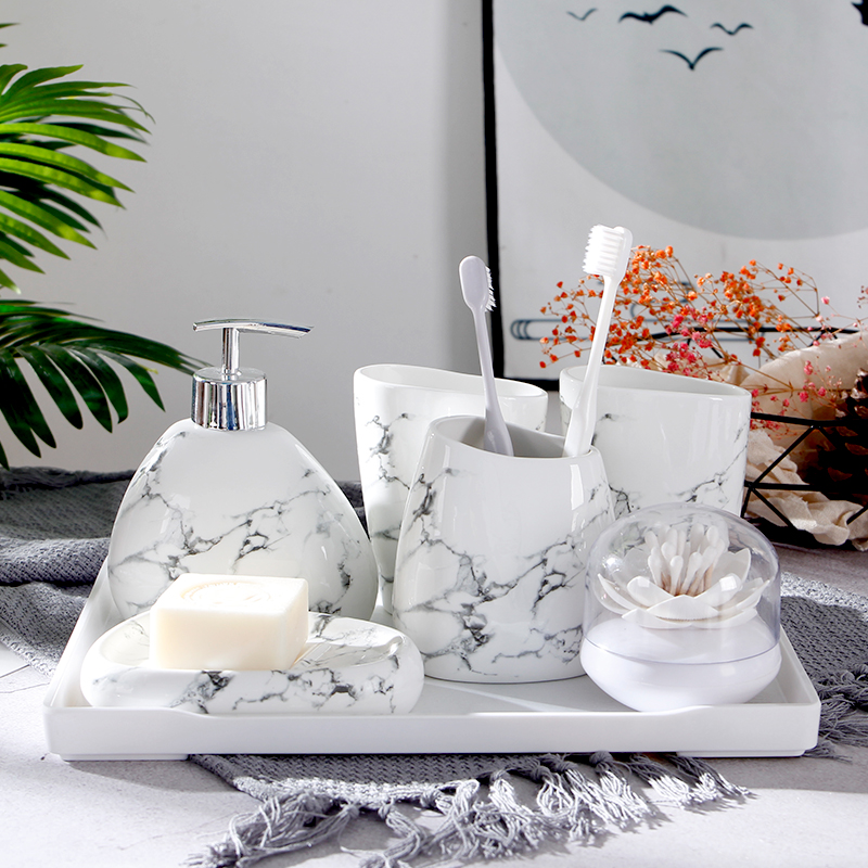 Nordic Marble Texture Ceramic Bathroom Set With Tray Toothbrush Holder Soap Dispenser Soap Dish Cotton Swab Box Bathroom Accesso
Nordic Marble Texture Ceramic Bathroom Set With Tray Toothbrush Holder Soap Dispenser Soap Dish Cotton Swab Box Bathroom Accesso