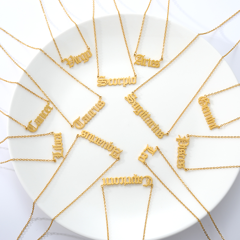 Old English Font Twelve Constellation Necklace For Women Gold Color Stainless Steel Chain 12 Zodiac Sign Pendant Necklace Gothic
Old English Font Twelve Constellation Necklace For Women Gold Color Stainless Steel Chain 12 Zodiac Sign Pendant Necklace Gothic