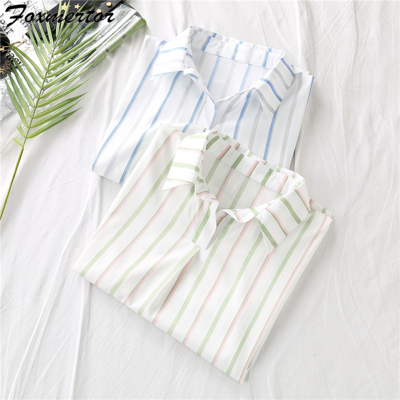 Foxmertor Loose Blouse Women Summer Shirts Striped Short Sleeve Laple Tops Blusa Female Clothing 2020 #42, Blue gray striped
Foxmertor Loose Blouse Women Summer Shirts Striped Short Sleeve Laple Tops Blusa Female Clothing 2020 #42, Blue gray striped