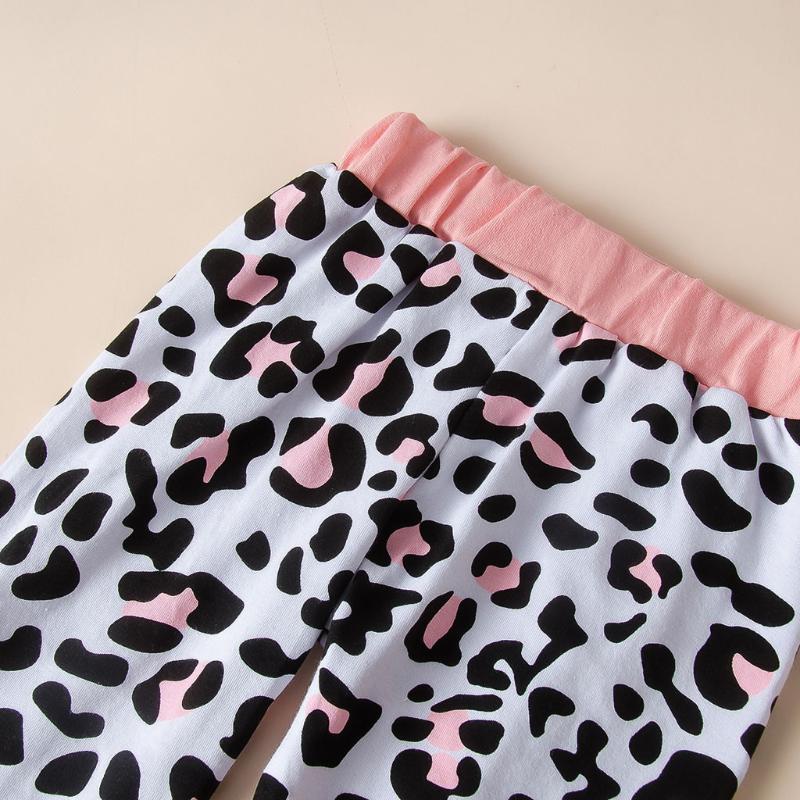 Toddler Baby Girls Cartoon Letter Leopard Print Hoodie Tops+ Pants Outfits Cute Ears Animals Hoodies Newborn Clothes bebes