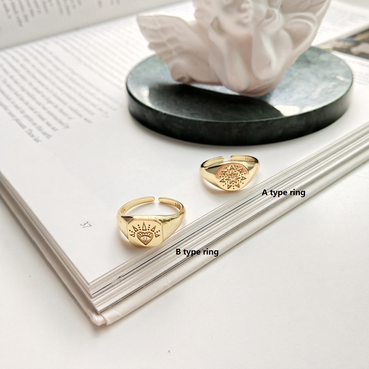 New design 925 sterling silver vintage jewelry gold color hand-made designer women's adjustable rings Japanese South korea style