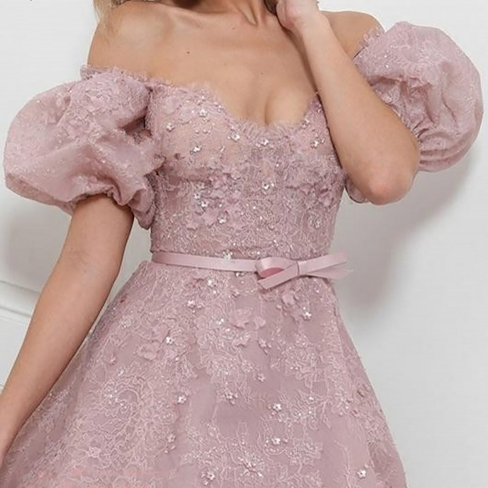 Pink Muslim Evening Dresses Ball Gown Lace Sweetheart Islamic Dubai Saudi Arabic Long Elegant Evening Gown Prom