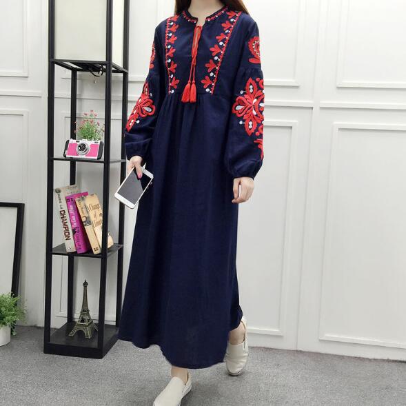 Floral Embroidered Ethnic Dress Cotton Linen Lantern Long Sleeve Maxi Dress Black Blue White Loose Long Women 113
Floral Embroidered Ethnic Dress Cotton Linen Lantern Long Sleeve Maxi Dress Black Blue White Loose Long Women 113