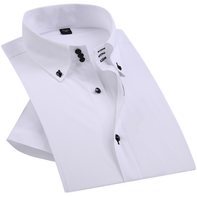 Summer Smart Casual Diamond Buttons Mens Dress Shirt White Short Sleeve High Collar Slim Fit Stylish Business Shirts 200925