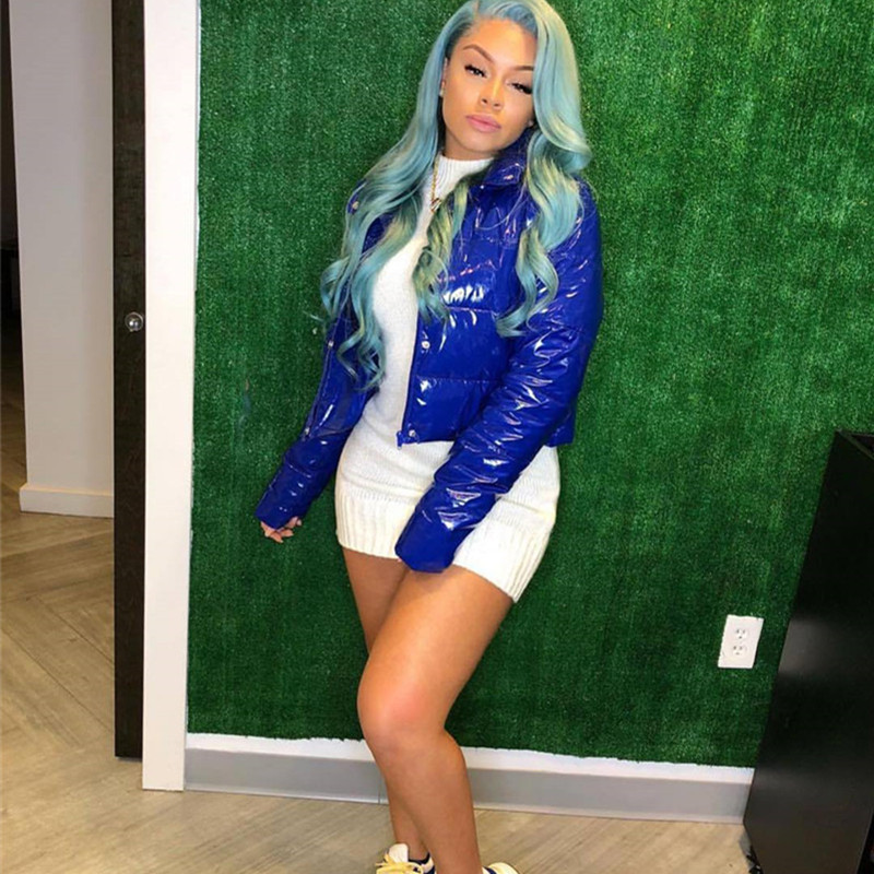 ANJAMANOR Winter Patent Leather Bubble Coat Women Plus Size Red Zipper Waterproof Latex Puffer Jacket Woman Parkas D30-FB50 200921