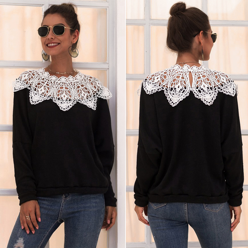 Autumn Women Blouse O-Neck Long Sleeve Splicing Lace Blouse Women Elegant Hollow Out Loose Shirt, Black
Autumn Women Blouse O-Neck Long Sleeve Splicing Lace Blouse Women Elegant Hollow Out Loose Shirt, Black