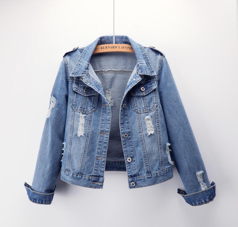 Denim jacket women' short slim spring and autumn summer denim jacket hole size, Blue
Denim jacket women' short slim spring and autumn summer denim jacket hole size, Blue