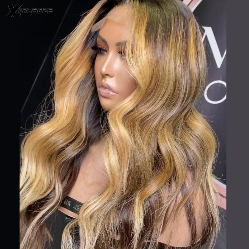 Natural Wave Lace Front Human Hair Wigs Pre Plucked Ombre Honey Blonde Brown Highlights Wig Malaysia Remy 5*5 Silk Top Lace Wigs