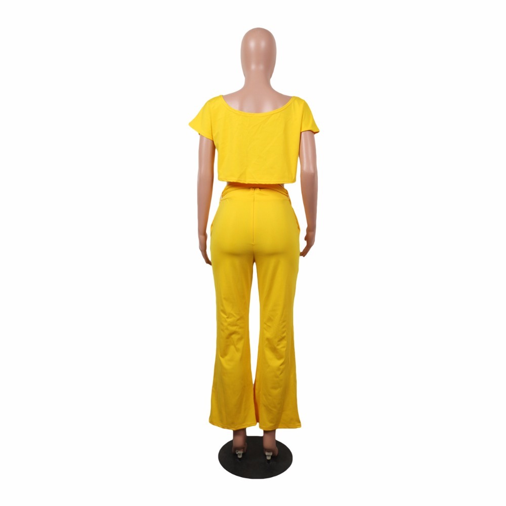 Women's Sexy 2 Pieces Set Off Shoulder Crop Top + high Waisted Long Wide Leg Pant Jumpsuit Romper