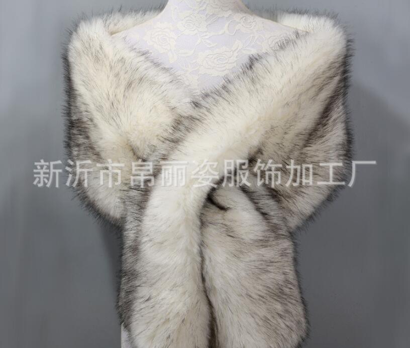 Winter Faux Fox Fur Wraps Bridal Evening Dress Shawl Long Thickened Cloak Scarf Female Fake Bib & Jacket 30cm*165cm