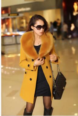 2020 Winter Women Double Breasted Big Fur Collar over Size thick girl casual Wool Coat Long yellow Jackets Parka Coats Outerwear