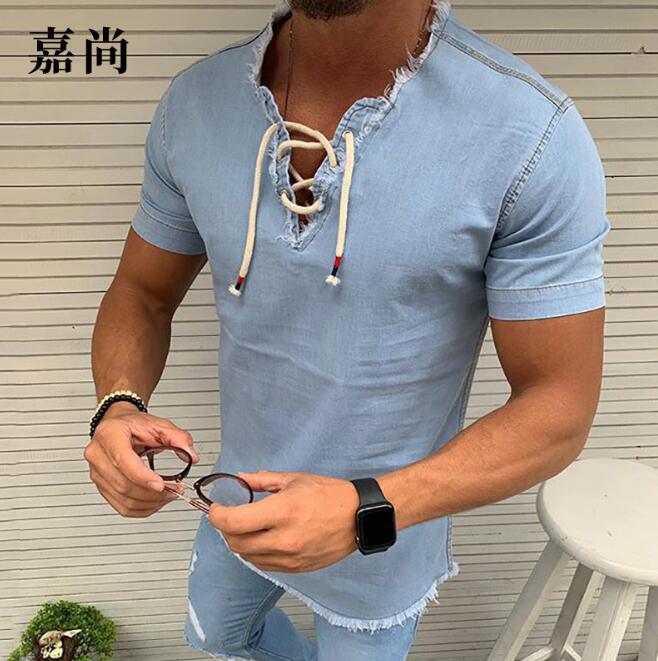 New summer European and American men' solid color short-sleeved T-shirt tops compassionate, Blue
New summer European and American men' solid color short-sleeved T-shirt tops compassionate, Blue