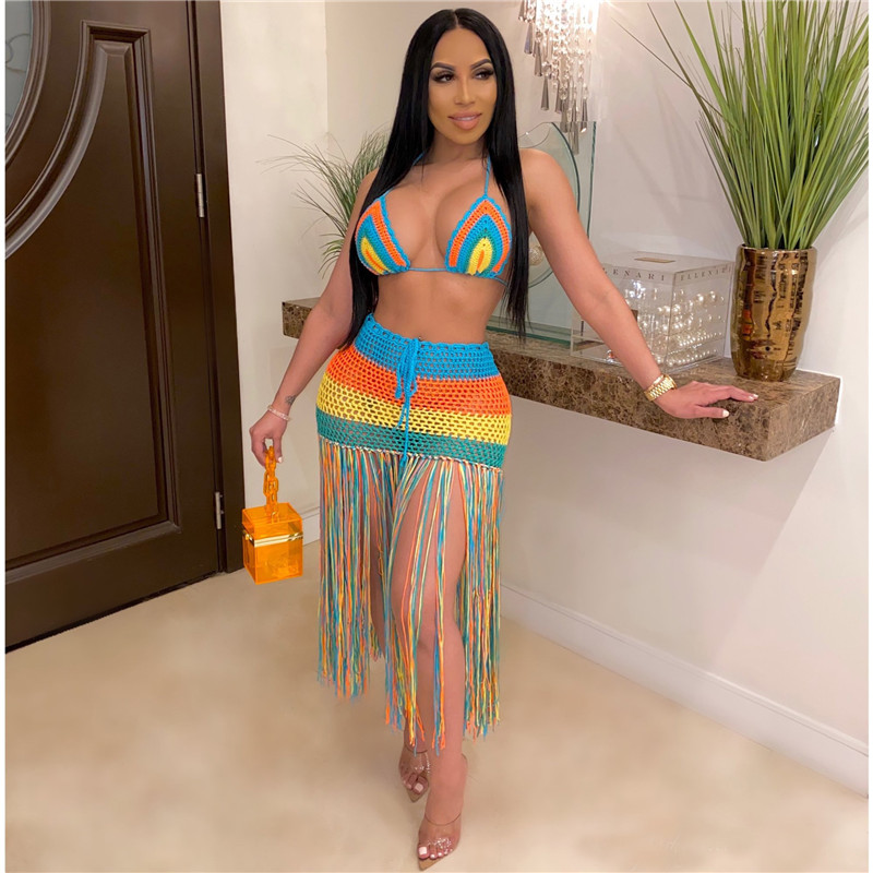 2020 Women Crochet Bikini Bra Swimwear Cover Up Long Tassel Beach Cover-up Wrap Skirts Women Sarong Long Maxi Skirt 2 Pieces Set, Multi
2020 Women Crochet Bikini Bra Swimwear Cover Up Long Tassel Beach Cover-up Wrap Skirts Women Sarong Long Maxi Skirt 2 Pieces Set, Multi