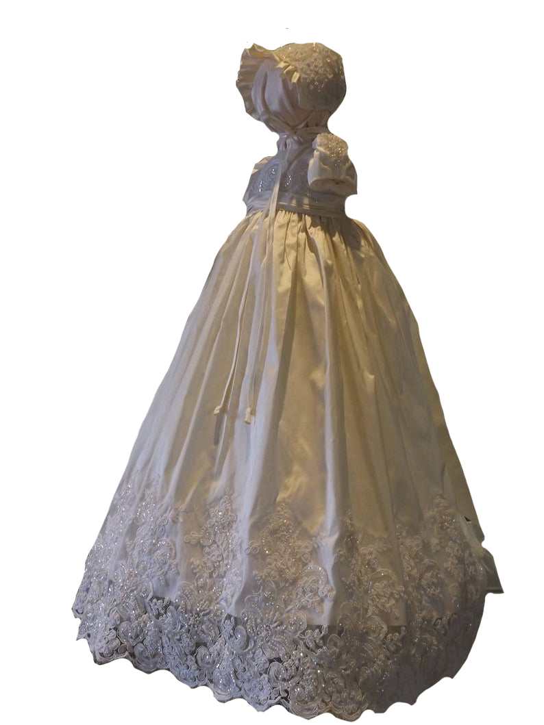 Classy 2021 Ivory Short Sleeve Christening Gowns For Baby Girls Lace Appliqued Pearls Baptism Dresses With Bonnet First Communication Dress