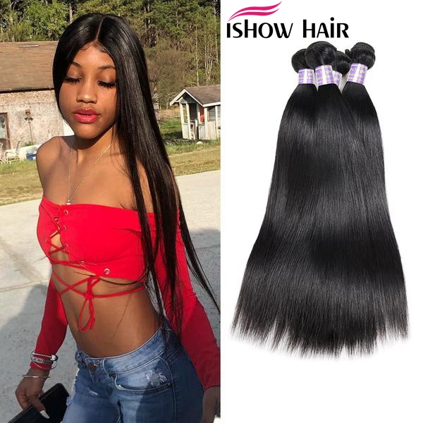 Ishow Hair 8A Peruvian Straight Virgin Hiar 4 Bundles 100% Unprocessed Peruvian Human Hair Weaves Peruvian Virgin Hair Straight Dyeable