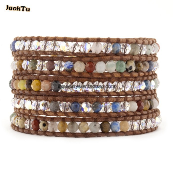 new style mixed natural stone semiprecious stone with crystal leather wrap bracelet for woman
new style mixed natural stone semiprecious stone with crystal leather wrap bracelet for woman