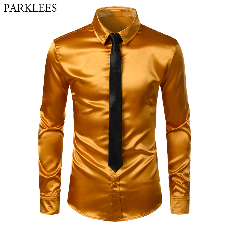 Men's Gold Silk Satin 2 Pcs Dress Shirts (Shirt+Tie) Brand Slim Fit Button Down Wedding Party Prom Shirt Male Chemise Homme 3XL
Men's Gold Silk Satin 2 Pcs Dress Shirts (Shirt+Tie) Brand Slim Fit Button Down Wedding Party Prom Shirt Male Chemise Homme 3XL
