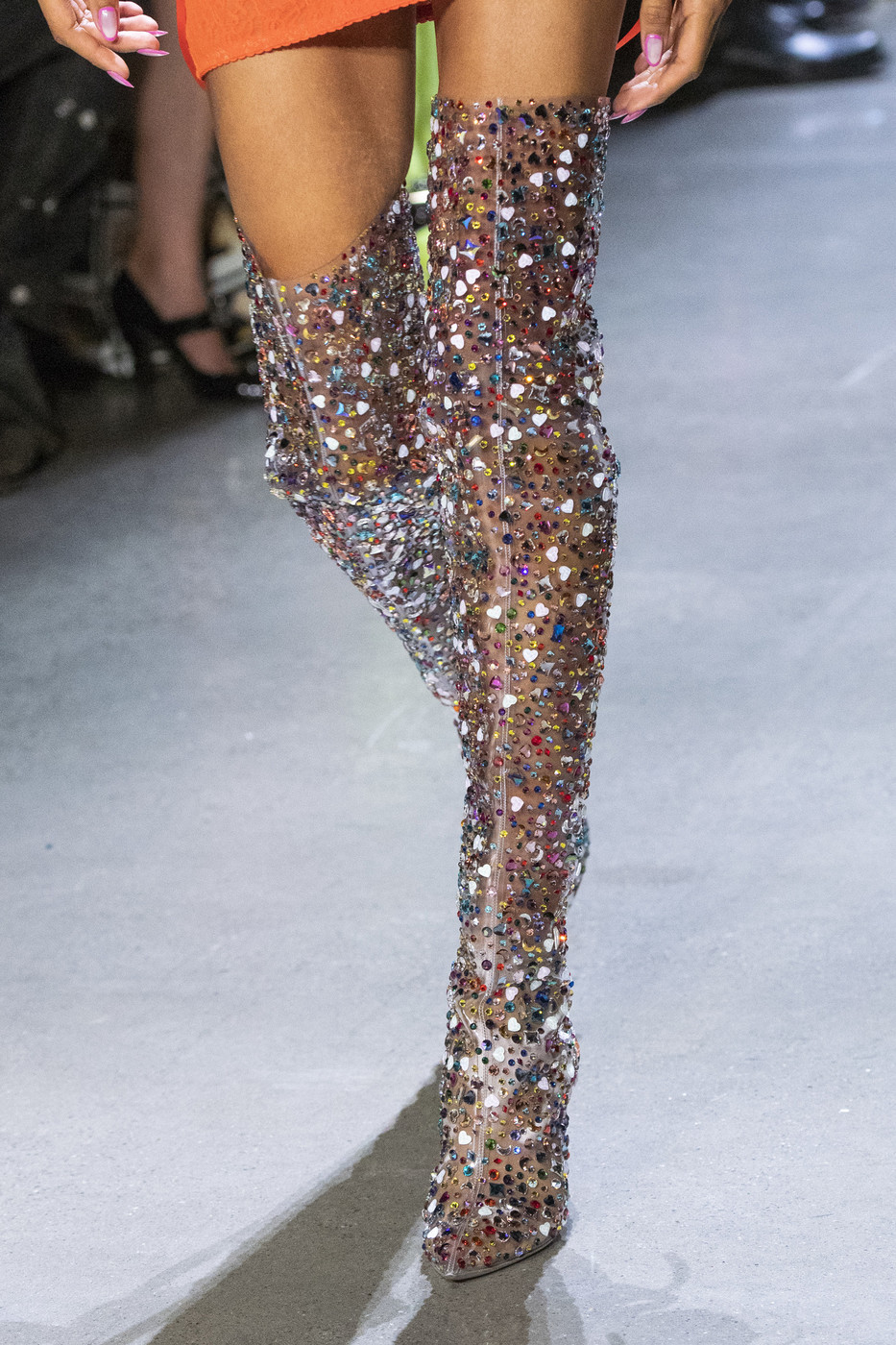 Abesire 2019 Newest Women Multi Color Glitter Square High Heels Over-the-knee Boots Ladies Pointed Toe Side Zipper Runway Shoes CX200821