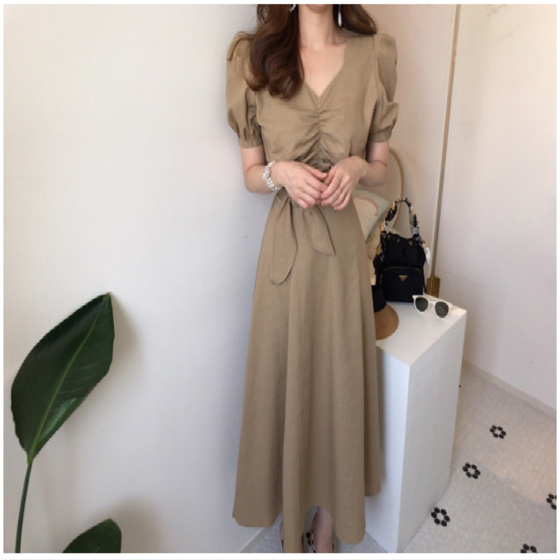 Gaganight Vintage Women Two Pieces Set Ruched Short Blouse Lace Up Long Solid Skirt Fashion Summer Lady Suit Korean 2 Pieces Set