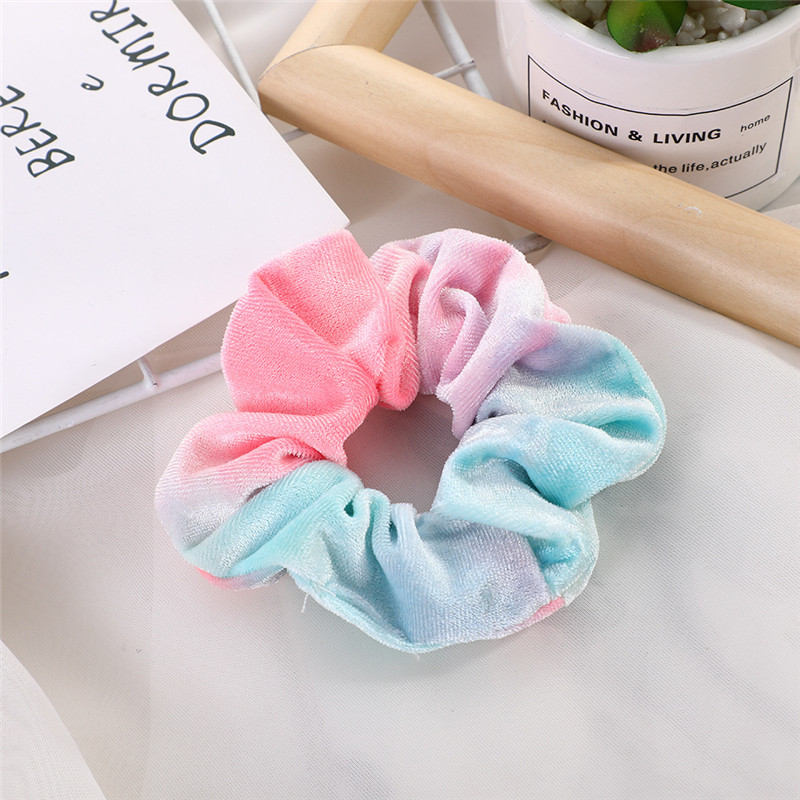 Women Elastic Headropes Rainbow Soft Velvet Scrunchies Tie-dye HairRing Rubber Band Rope Hair Accessories 9 colors