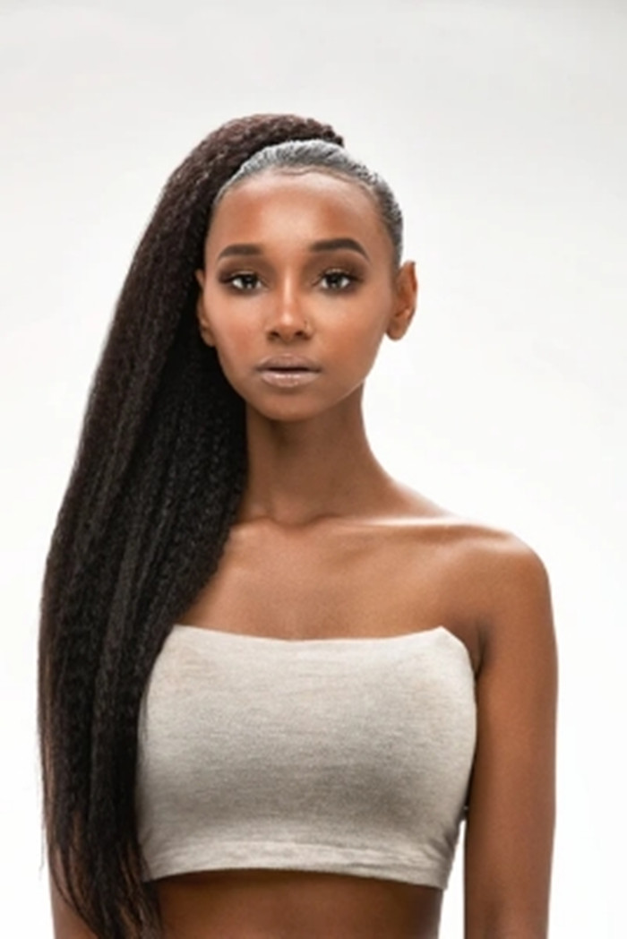 Long high Brazilian kinky straight drawstring ponytail 100% real hair natural human hair extension clip in 10-24inch 140g brown black