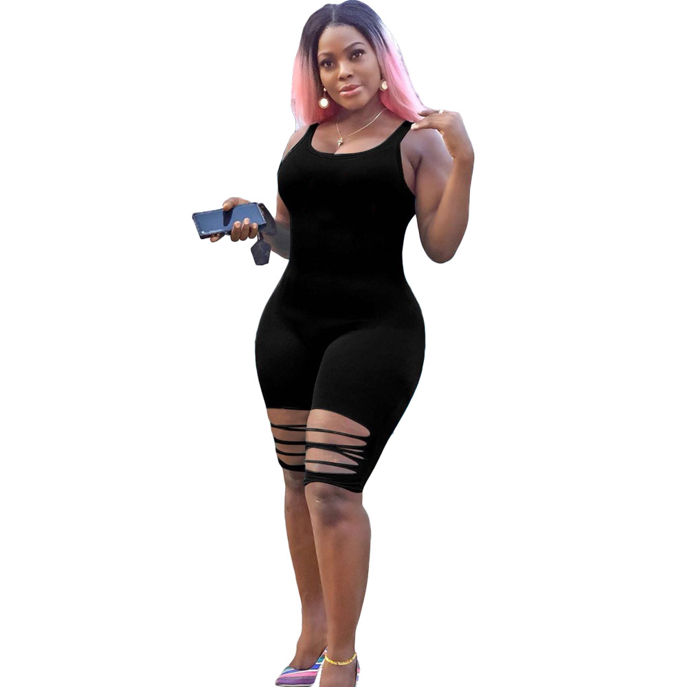 Spot new hot selling European and American spring and summer casual street sexy fashion burnt overalls