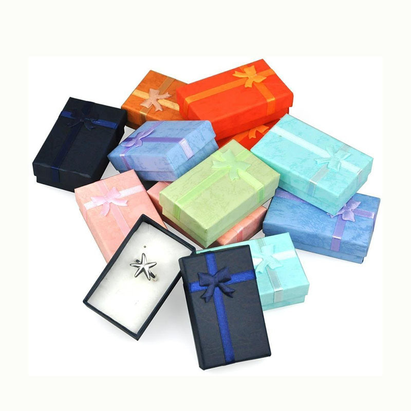 32pcs Jewelry 8x5cm Black Necklace for Ring Gift Paper Jewellery Box Packaging Bracelet Earring Display with Sponge T200808